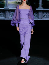 Hannibal Laguna Couture 2024. Vestido de noche en satín y gasa lavanda.