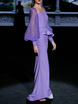 Hannibal Laguna Couture 2024. Vestido de noche en satín y gasa lavanda.