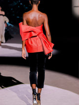 LOOK 20 Cuerpo NIKOS y pantalón NIDO | Conjunto de fiesta en mikado naranja y terciopelo negro con gran lazada