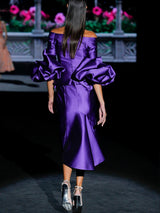 Vestido de fiesta en mikado color violeta de Hannibal Laguna