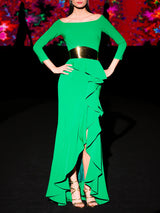 LOOK 25 Vestido KASARINI | Vestido de fiesta largo en crepe color esmeralda | HANNIBAL LAGUNA
