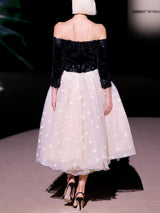LOOK 27 Vestido NOCTURNE | Vestido de fiesta en terciopelo negro con falda años cincuenta de gasa natural