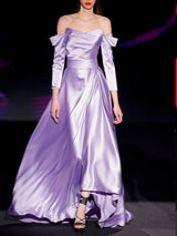 Vestido de fiesta realizado en satín color amatista | HANNIBAL LAGUNA