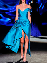 LOOK 32 Vestido MINUIT | Vestido de fiesta en mikado maldivas con escote corazón en pico, falda sirena y abertura con volantes