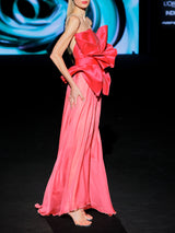 LOOK 35 Vestido MIRAVILIA | Vestido de fiesta en mikado y gasa coral con lazo escultural en cintura y falda de capa fluida