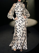 LOOK 3 IMPERIUS | Long satin party dress with harlequin print
