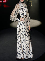 LOOK 3 IMPERIUS | Long satin party dress with harlequin print