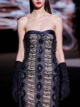 LOOK 3 Vestido NOBILE | Vestido de fiesta sirena bordado con azabaches, flecos y amplia falda de gasa de seda
