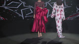 LOOK 12 INKA Y-DRALIS | Embroidered chiffon top and ruby mikado midi skirt