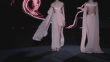 LOOK 26 JARDINEL Dress | Party dress made of salmon-colored silk chiffon with Swarovski embroidery