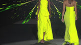 LOOK 18 IVANKA | Lime crepe party dress with cape skirt