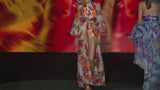 LOOK 9 Dress KLINT | Long printed chiffon dress in warm tones with halter neckline and neck tie