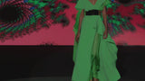 LOOK 21 KAPELIA Dress | Long dress in chlorophyll crepe with V-neck and maxi chiffon shawl