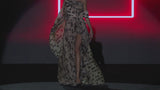 LOOK 1 INFINITY | Long printed chiffon dress with asymmetrical neckline