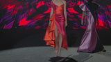 LOOK 31 ISOLDA | Midi party dress in brick and orange color