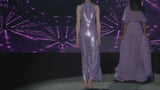 ISADORE 29 ISADORE | Embroidered dress with mirror silver sequins, amethyst chiffon