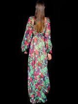 Vestido largo de fiesta realizado en plumeti estampado con motivos florales y escote V de Hannibal Laguna