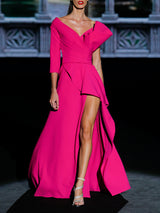 Vestido largo en crepe color fucsia de Hannibal Laguna.