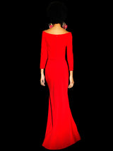 Vestido largo en crepe rojo con falda sirena y escote barca de Hannibal Laguna