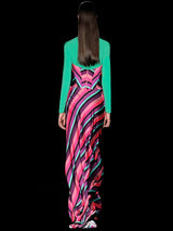 a woman in a pink and white striped shirt