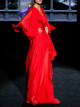 Vestido de noche en gasa color geranio de Hannibal Laguna