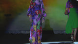 LOOK 19 FIORELINO | Floral print satin party dress with flared skirt
