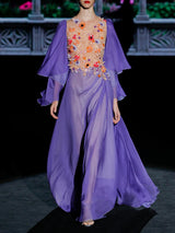 Vestido de gasa lavanda con t-shirt bordada en cristal de Hannibal Laguna