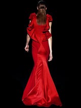 CUORE | Vestido en crepe y raso rubi de Hannibal Laguna