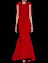 CUORE | Vestido en crepe y raso rubi de Hannibal Laguna