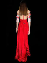 Vestido gasa rojo con t-shirt bordada de Hannibal Laguna