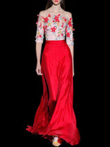 Vestido gasa rojo con t-shirt bordada de Hannibal Laguna