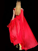 Look 28 DELANIA Vestido gasa roja con falda asimétrica de Hannibal Laguna