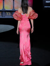 Vestido de fiesta en satin pomelo de Hannibal Laguna