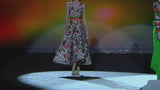 LOOK 25 FLOREST | Printed neoprene party dress with striped skirt