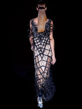 CAPITEL | Vestido tul bordado negro y plumas de Hannibal Laguna