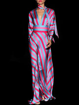 Blusa y Falda satín estampado de rayas de Hannibal Laguna.