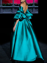 Vestido de fiesta en mikado color verde de Hannibal Laguna