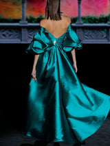 Vestido de fiesta en mikado color verde de Hannibal Laguna