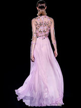 CAMELIA | Vestido con cuerpo en tul bordado cristal rosa y negro de Hannibal Laguna