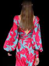 Vestido satín estampado y falda de capa de Hannibal Laguna.