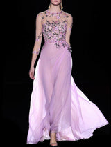 CAMELIA | Vestido con cuerpo en tul bordado cristal rosa y negro de Hannibal Laguna