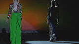 LOOK 24 FRITZ and FULVIA | Floral printed satin blouse. Wide green crepe pants