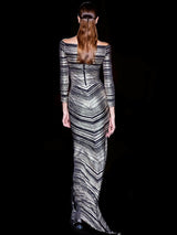 CANDELIER | Vestido en lame de rayas plata de Hannibal Laguna