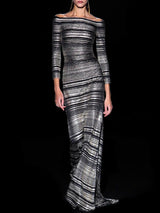 CANDELIER | Vestido en lame de rayas plata de Hannibal Laguna