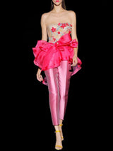 Bustier joya tul invisible bordado. Pantalon capri pitillo de Hannibal Laguna