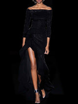 CALENDULA | Vestido en punto bordado con perlas negras de Hannibal Laguna