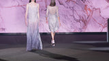 Look 28 XANTO | Long party dress in silver rhinestones
