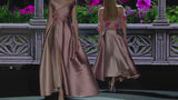LOOK 26 GRIMALDI | Vestido de noche mikado canela y nude
