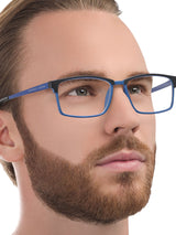 a close up of a person wearing glasses