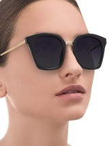 a woman wearing sunglasses and a glasses 